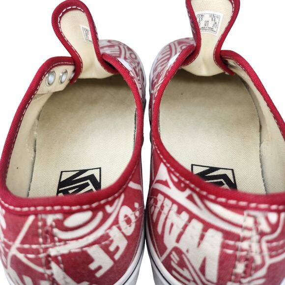 Vans Shoes Womens 5 Red White Low Tops Skater Preppy Comfy Spell Out Abstract - Picture 11 of 13